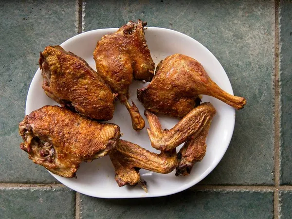 Pato Asado Plato Blanco Sartén —  Fotos de Stock