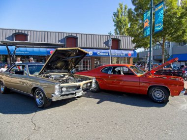 Sidney BC, Canada - August 7, 2022. Sidney Torque Masters, large antique collector car event in Sidney BC. Cars lining the streets