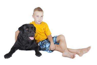 Boy and dog (Labrador Retriever) clipart