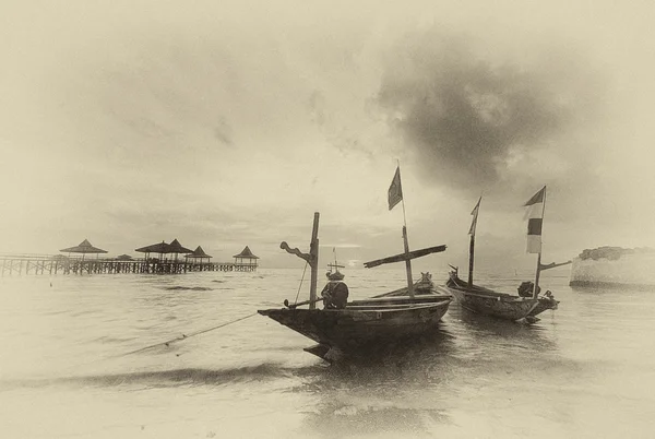 View of floating boats at foreshore — Stock Photo, Image