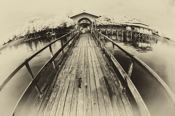 View of the pier and shore with fisheye angle — Stock Photo, Image