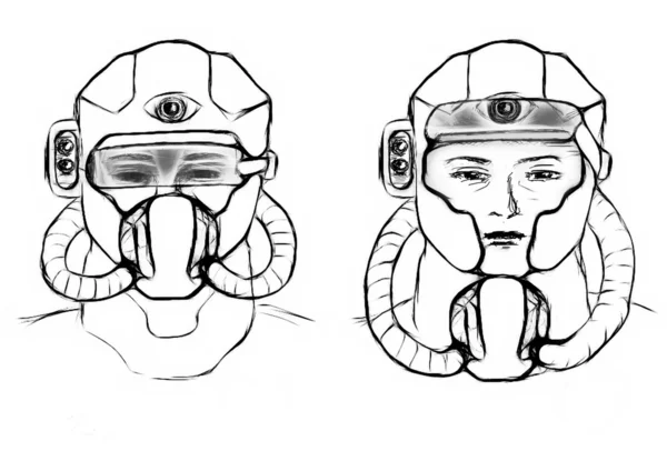 개념적 가스 마스크 육군 헬멧의 일러스트 스케치 — 스톡 사진