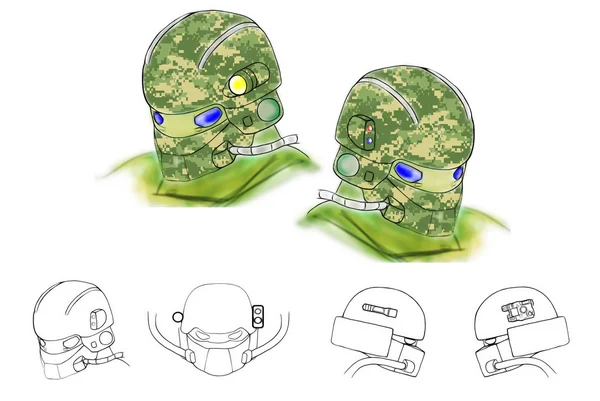 Ilustración de máscara de gas conceptual y ejército de casco de reconocimiento —  Fotos de Stock