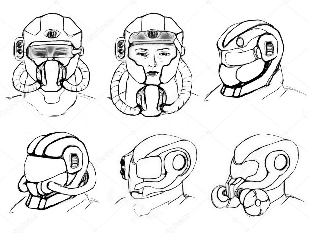 Illustration of conceptual gas mask and recon helmet army