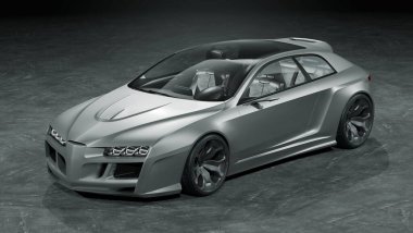 Markasız, jenerik konsept bir arabanın 3 boyutlu çizimi