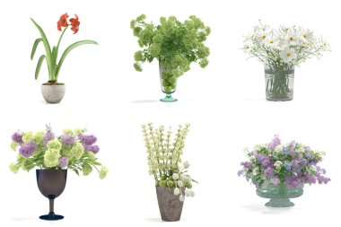 Saksıda 3 boyutlu çiçek ve süs bitkileri.