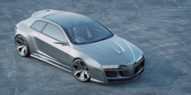 Markasız, jenerik konsept bir arabanın 3 boyutlu çizimi