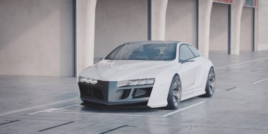 Markasız, jenerik konsept bir arabanın 3 boyutlu çizimi