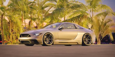 Markasız, jenerik konsept bir arabanın 3 boyutlu çizimi