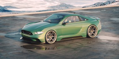 Markasız, jenerik konsept bir arabanın 3 boyutlu çizimi