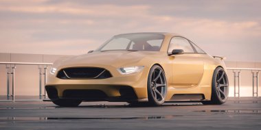 Markasız, jenerik konsept bir arabanın 3 boyutlu çizimi