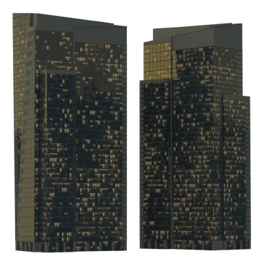Gökdelen binaları beyaz üzerine izole edilmiş - 3d illüstrasyon