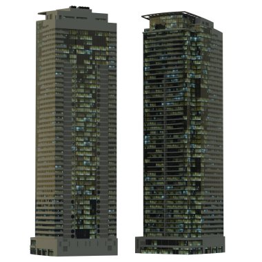 Gökdelen binaları beyaz üzerine izole edilmiş - 3d illüstrasyon