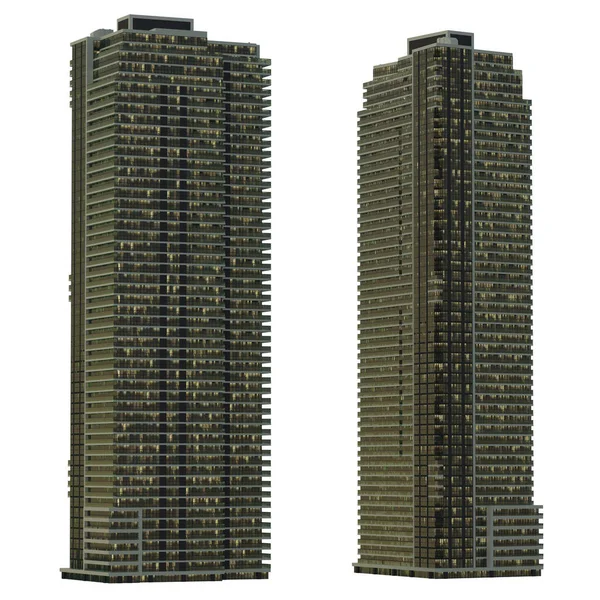 Skyscraper Gebouwen Geïsoleerd Wit Illustratie — Stockfoto