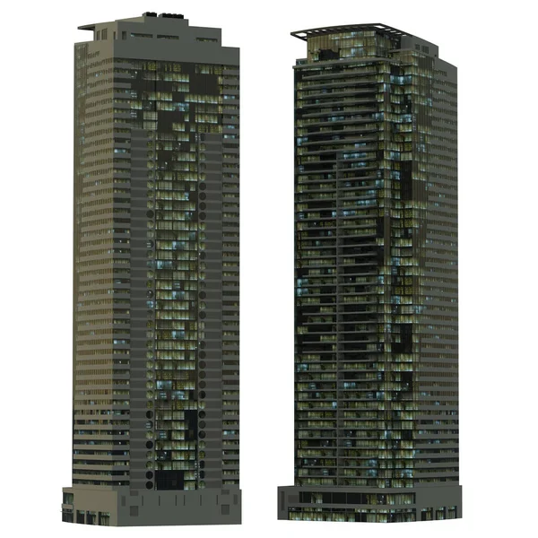 Skyscraper Buildings Isolated White Illustration — ストック写真