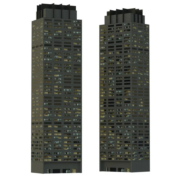 Skyscraper Gebouwen Geïsoleerd Wit Illustratie — Stockfoto