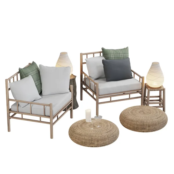 3d rendering of garden furniture on white background