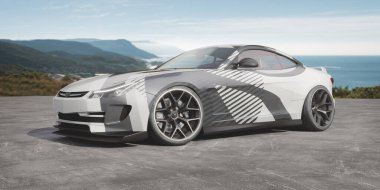 Markasız, jenerik konsept bir arabanın 3 boyutlu çizimi