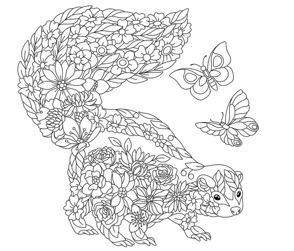 Floral Adult Coloring Book Page Fairy Tale Skunk Ethereal Animal — 스톡 벡터
