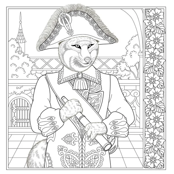 Fantasy Fairytale Fox Man Vintage Coloring Book Page Adults — ストックベクタ