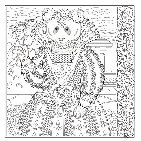 Fantasy Fairytale Panda Girl Vintage Coloring Book Page Adults — Vetor de Stock