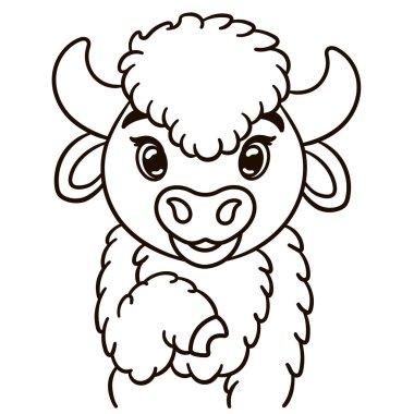 Bizon çizgi film illüstrasyonu. Tişörtler, kupalar, etiketler, bebek odası duvarları, tebrik kartları vs. için şirin bebek resimleri.. 