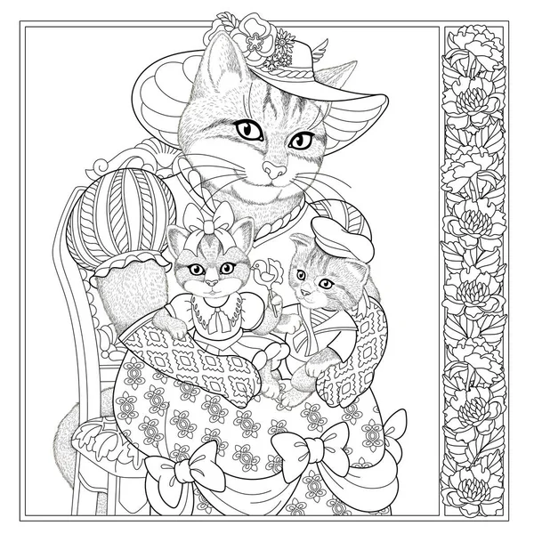 Cat Animal Portrait Fairytale Design Coloring Book Page Adults Kids — Stockový vektor