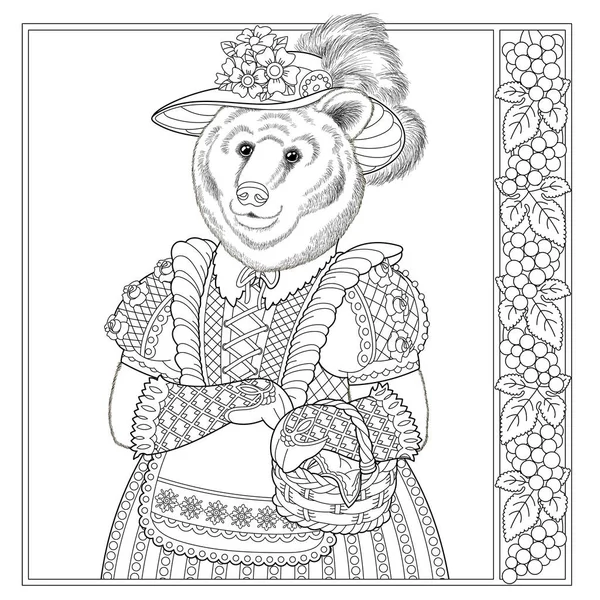 Retrato Urso Animal Desenho Conto Fadas Página Livro Colorir Para — Vetor de Stock