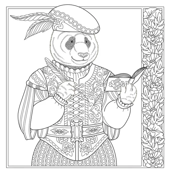 Panda Bear Animal Portrait Fairytale Design Coloring Book Page Adults — Vetor de Stock