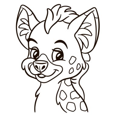 Sırtlan çizgi film çizimi. Tişörtler, kupalar, etiketler, çocuk odası duvarları, tebrik kartları vesaire için şirin hayvan baskısı..