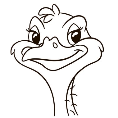 Devekuşu çizgi filmi çizimi. Tişörtler, kupalar, etiketler, çocuk odası duvarları, tebrik kartları vesaire için şirin hayvan baskısı..