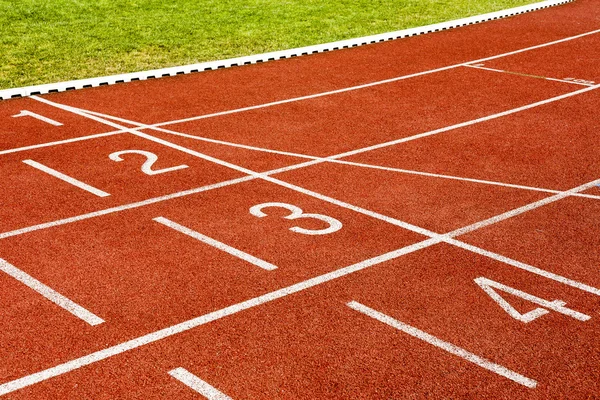 White lines and numbers on the track at stadium . — Stock Photo, Image