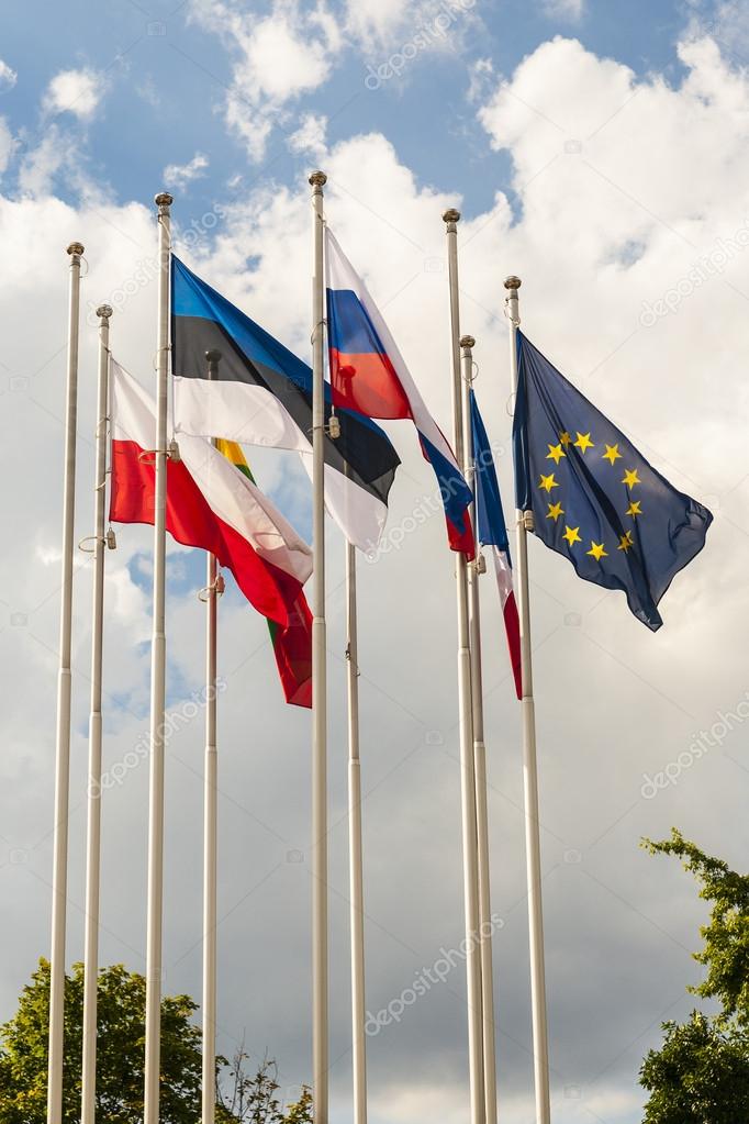 European Union flag and other countrys flags.