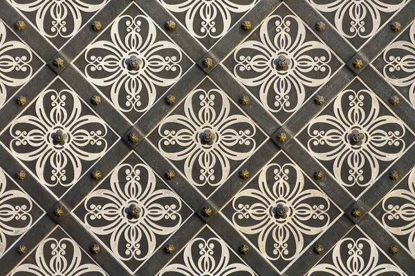 Symmetrische floral patroon gevormd op de metalen deur. — Stockfoto