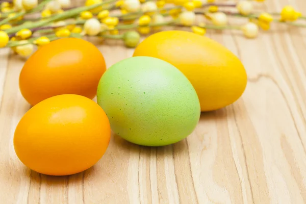 Decorated eggs and branch of willow - symbols of Easte Royalty Free Stock Images