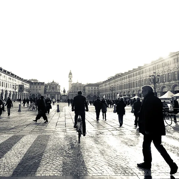 Promenader i turin, piazza san carlo Stockfoto