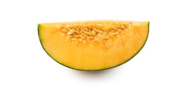 Güzel, lezzetli dilimlenmiş kavun, miskkavun, beyaz arka planda izole kaya kavunu..