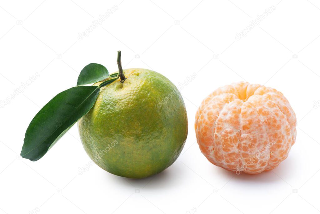 Beautiful tangerine isolated on white background, clipping path, cut out, close up.