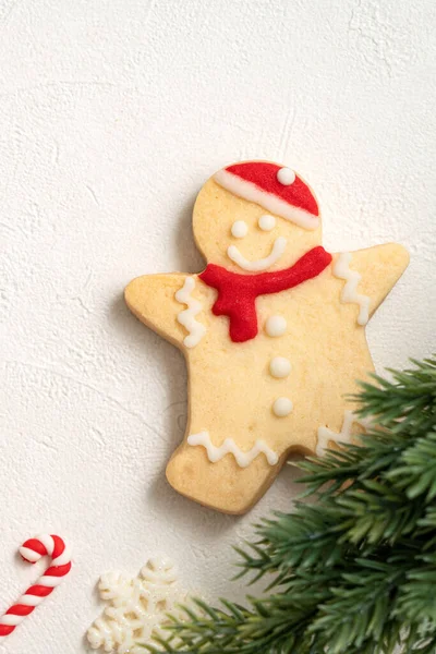 Vue Dessus Des Biscuits Décorés Pain Épice Noël Avec Des — Photo