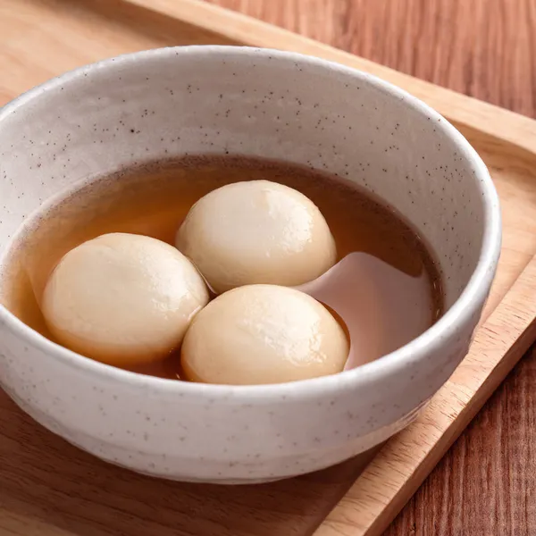 Närbild Sesam Stora Tangyuan Tang Yuan Glutinösa Ris Dumpling Bollar — Stockfoto