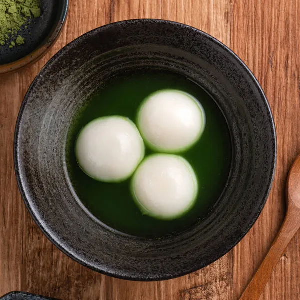 Vista Superior Matcha Grande Tangyuan Tang Yuan Con Sopa Matcha — Foto de Stock