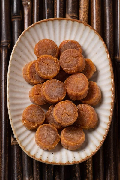 Vue Dessus Saint Jacques Séché Sur Table Bois Pour Nouvel — Photo