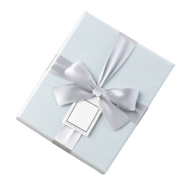 Beautiful gift box wrapped with ribbon bow isolated on white background.
