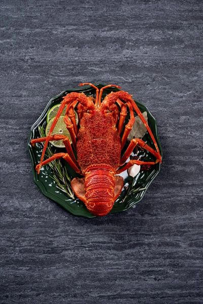 Top View Cooked Boiled Lobster Delicious Dinner Seafood Meal Set — Stock Fotó