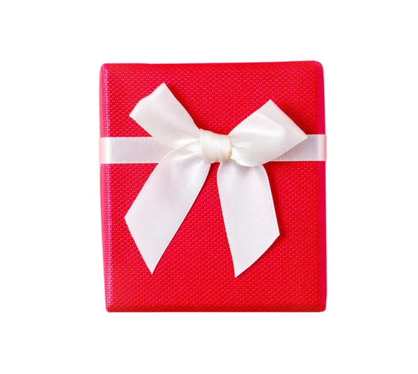 Beautiful Gift Box Wrapped Ribbon Bow Isolated White Background — Φωτογραφία Αρχείου