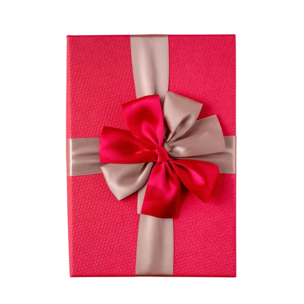 Beautiful Gift Box Wrapped Ribbon Bow Isolated White Background — Photo