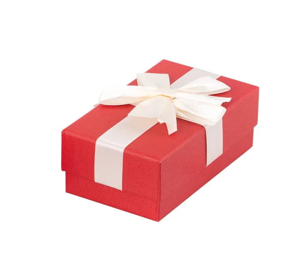 Beautiful Gift Box Wrapped Ribbon Bow Isolated White Background — Φωτογραφία Αρχείου