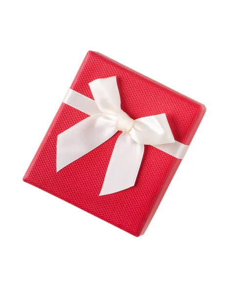 Beautiful Gift Box Wrapped Ribbon Bow Isolated White Background — Photo