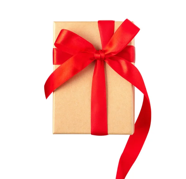 Beautiful Gift Box Wrapped Ribbon Bow Isolated White Background — Photo