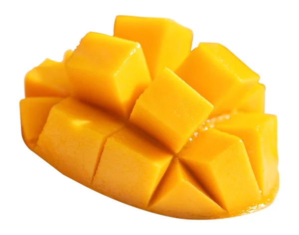 Zblízka Krásné Chutné Zralé Mango Izolované Bílém Stole Pozadí Výstřižek — Stock fotografie